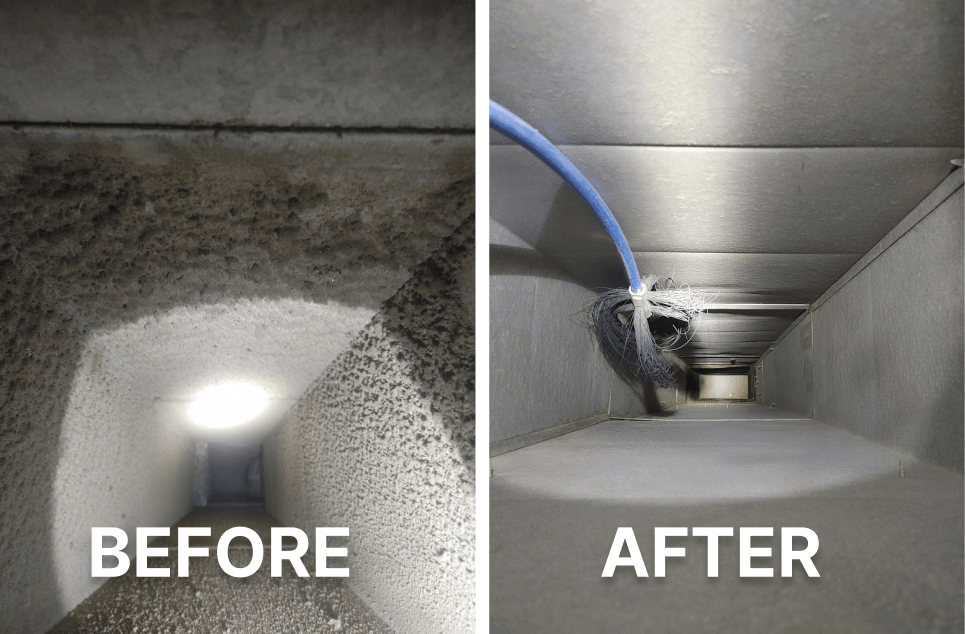Before and after photo of air duct